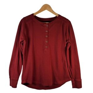 Ariat REAL Womens M Burgundy Lace Shoulder Long Sleeve Henley Top Western Casual